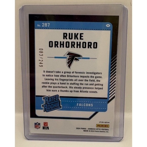 2024 Donruss Optic Ruke Orhorhoro Rated Rookie Orange Prizm /249 #287 - Picture 2 of 2